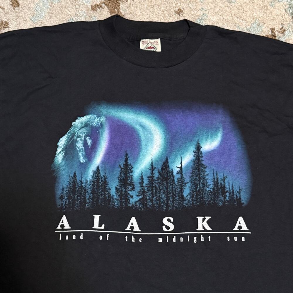Vintage Prairie Mountain Alaska Northern Lights Shirt Size XL Nature 90s